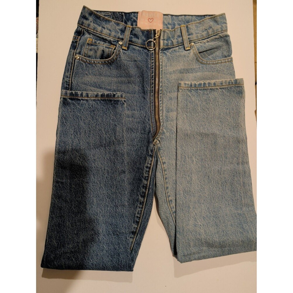Revice Denim Yin Yang Two Tone Front To Back Zipper High Rise JeansSize 25